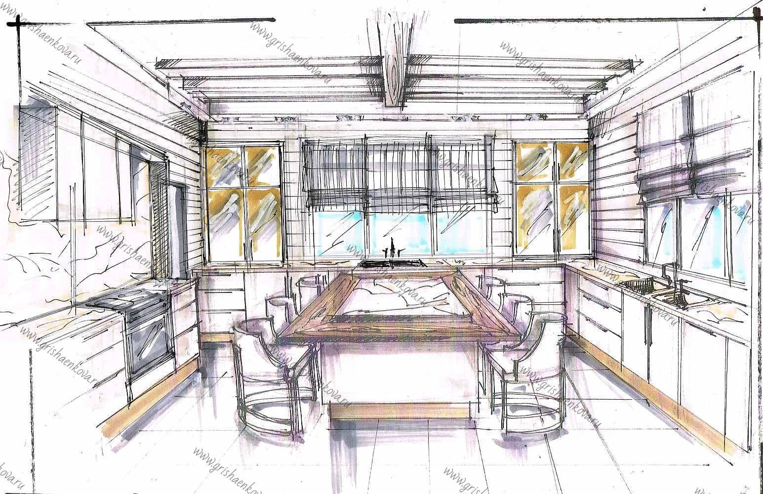 дизайн интерьера кухни в загородном доме